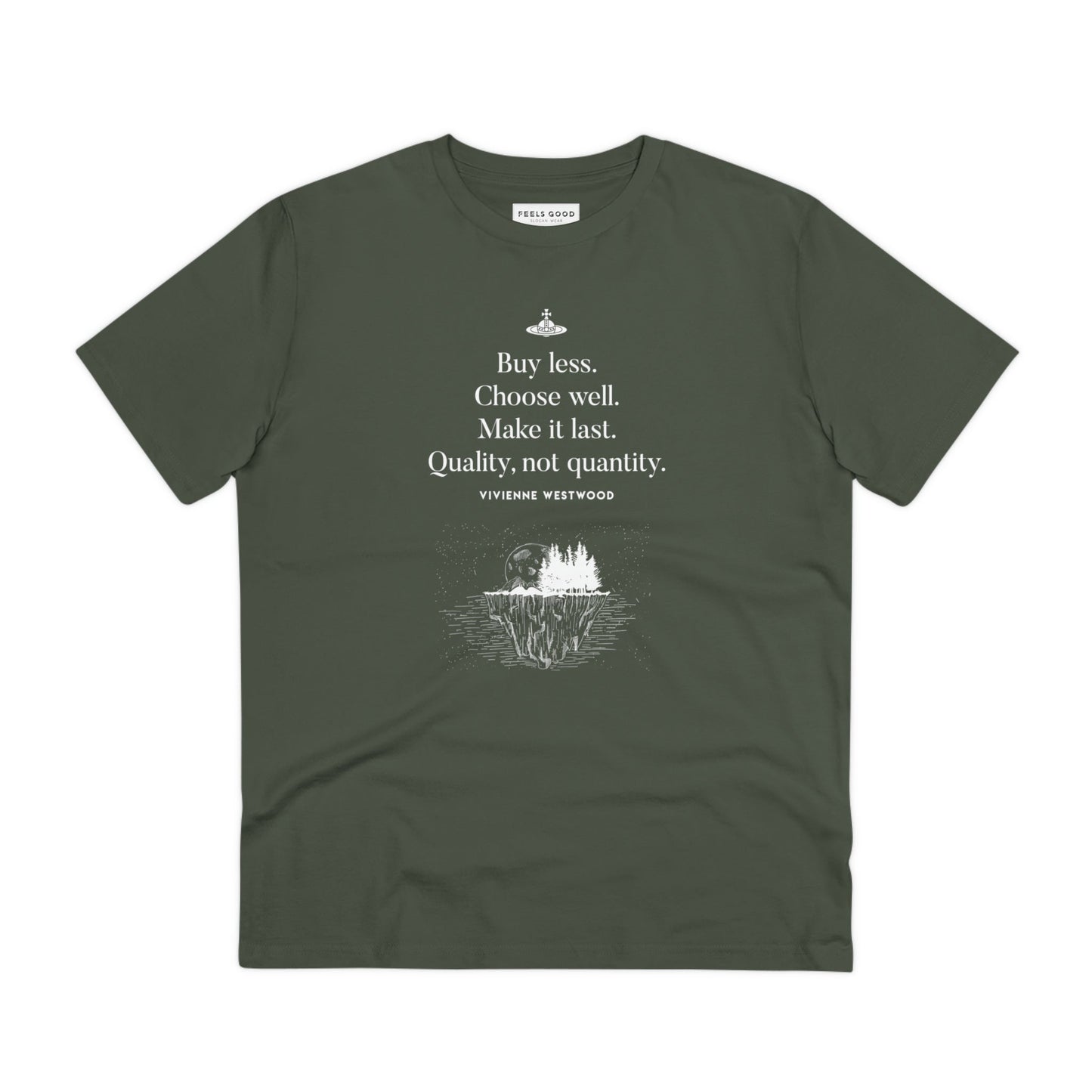Climate Change 'Buy Less' Vivienne Organic Cotton T-shirt - Famous Quote Tee