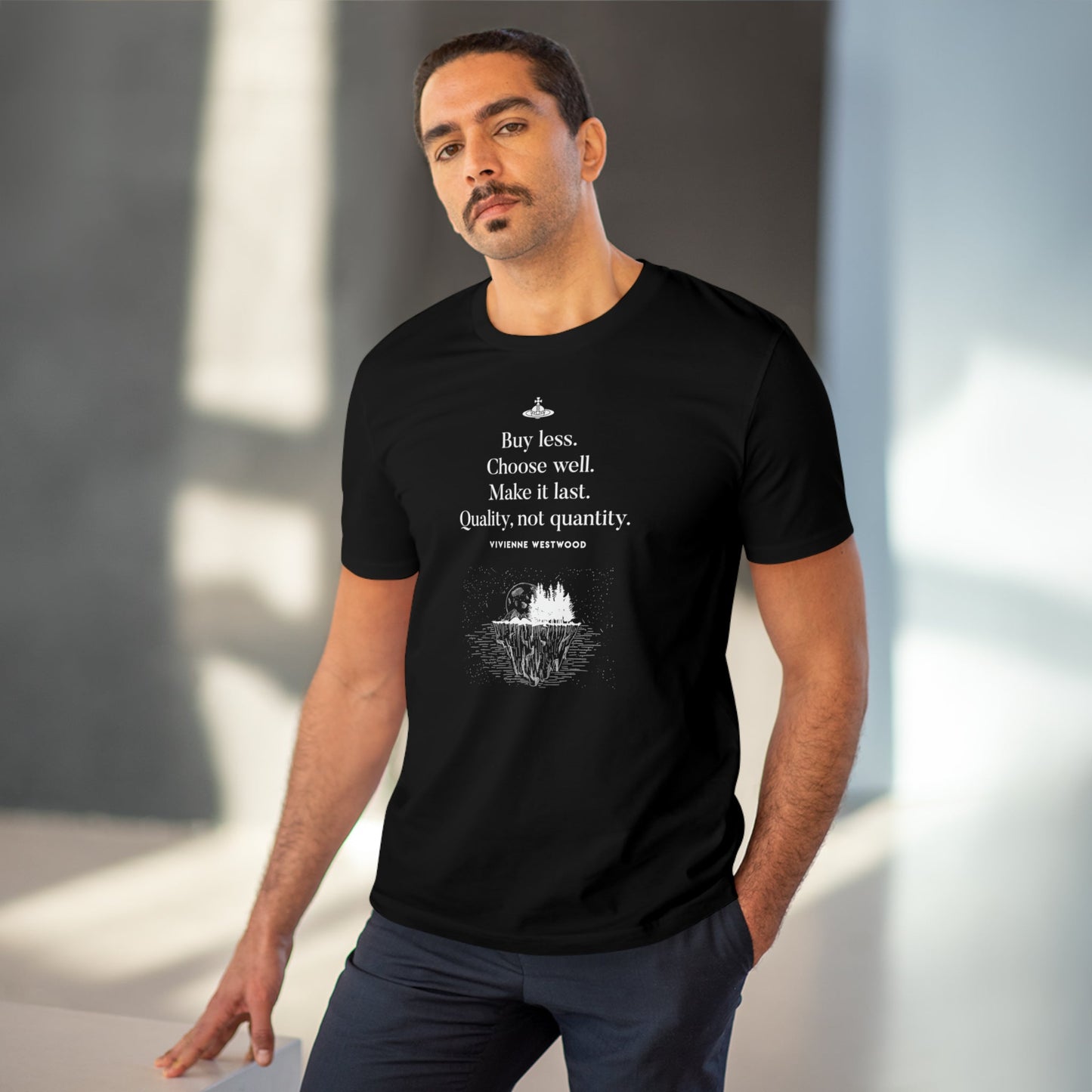 Climate Change 'Buy Less' Vivienne Organic Cotton T-shirt - Famous Quote Tee