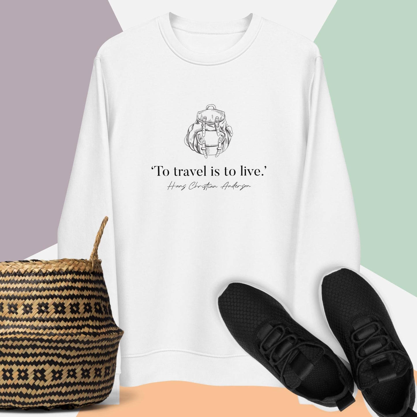 Famous Quotes 'Live To Travel' Hans Christian Organic Cotton Sweatshirt - Fun Sweatshirt