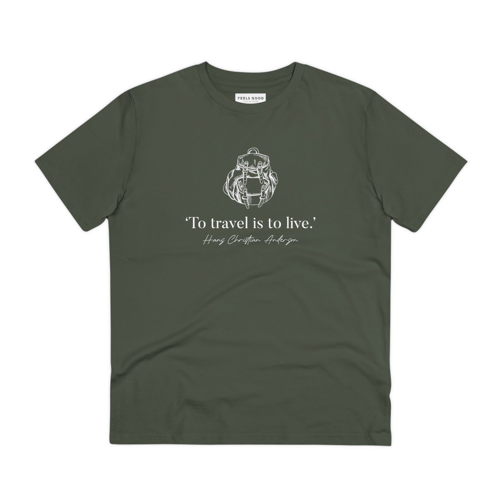 Famous Quotes 'Live To Travel' Hans Christian Organic Cotton T-shirt - Earth Tshirt