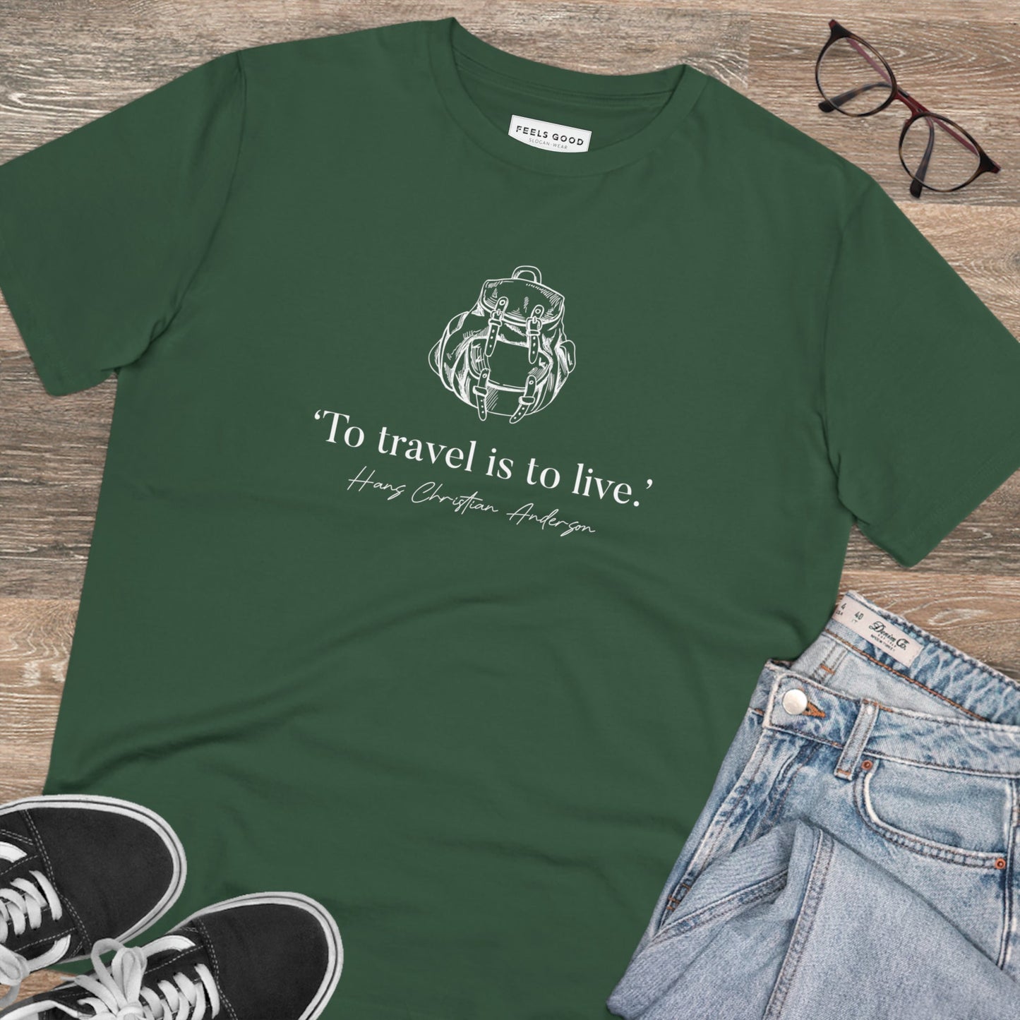 Famous Quotes 'Live To Travel' Hans Christian Organic Cotton T-shirt - Earth Tshirt