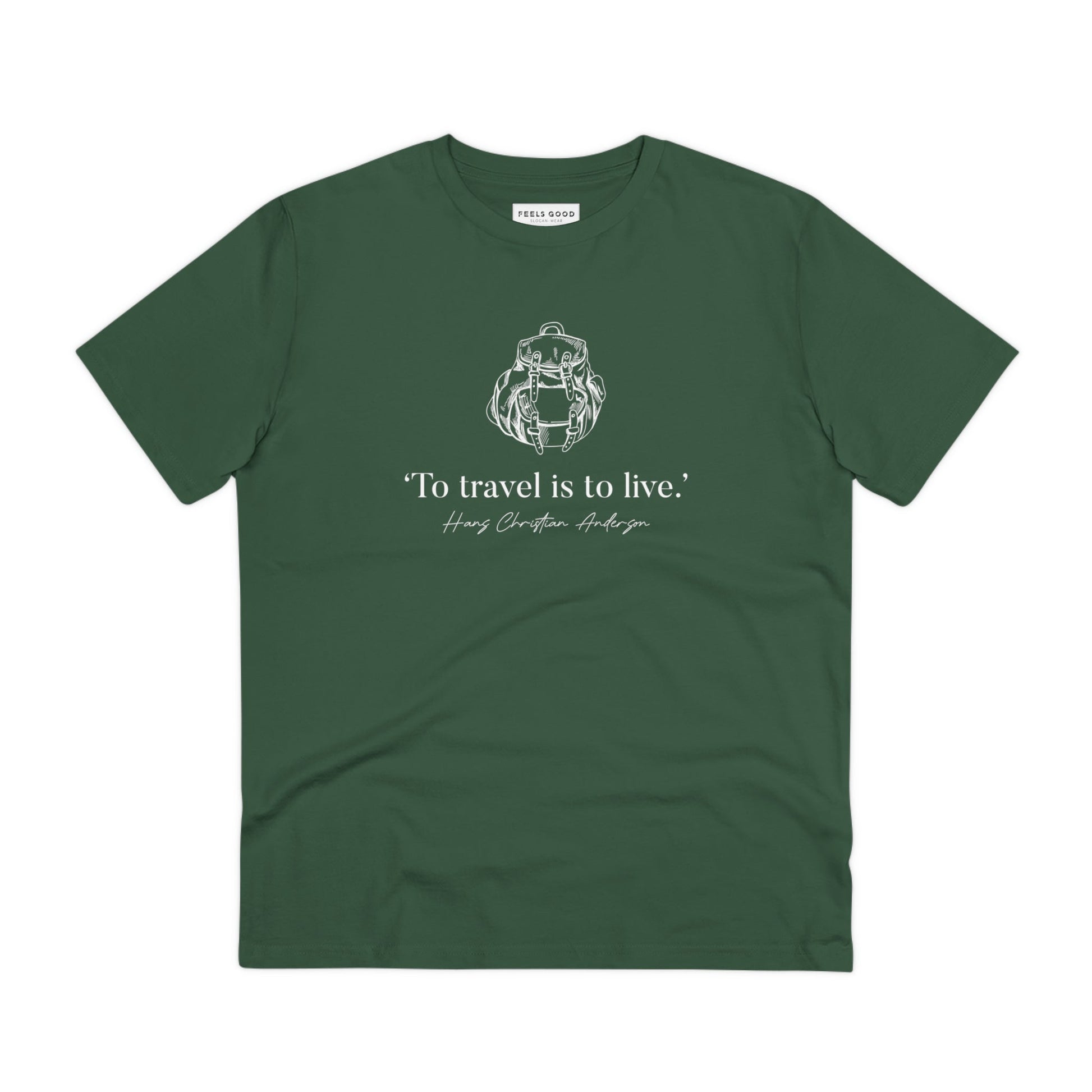 Famous Quotes 'Live To Travel' Hans Christian Organic Cotton T-shirt - Earth Tshirt