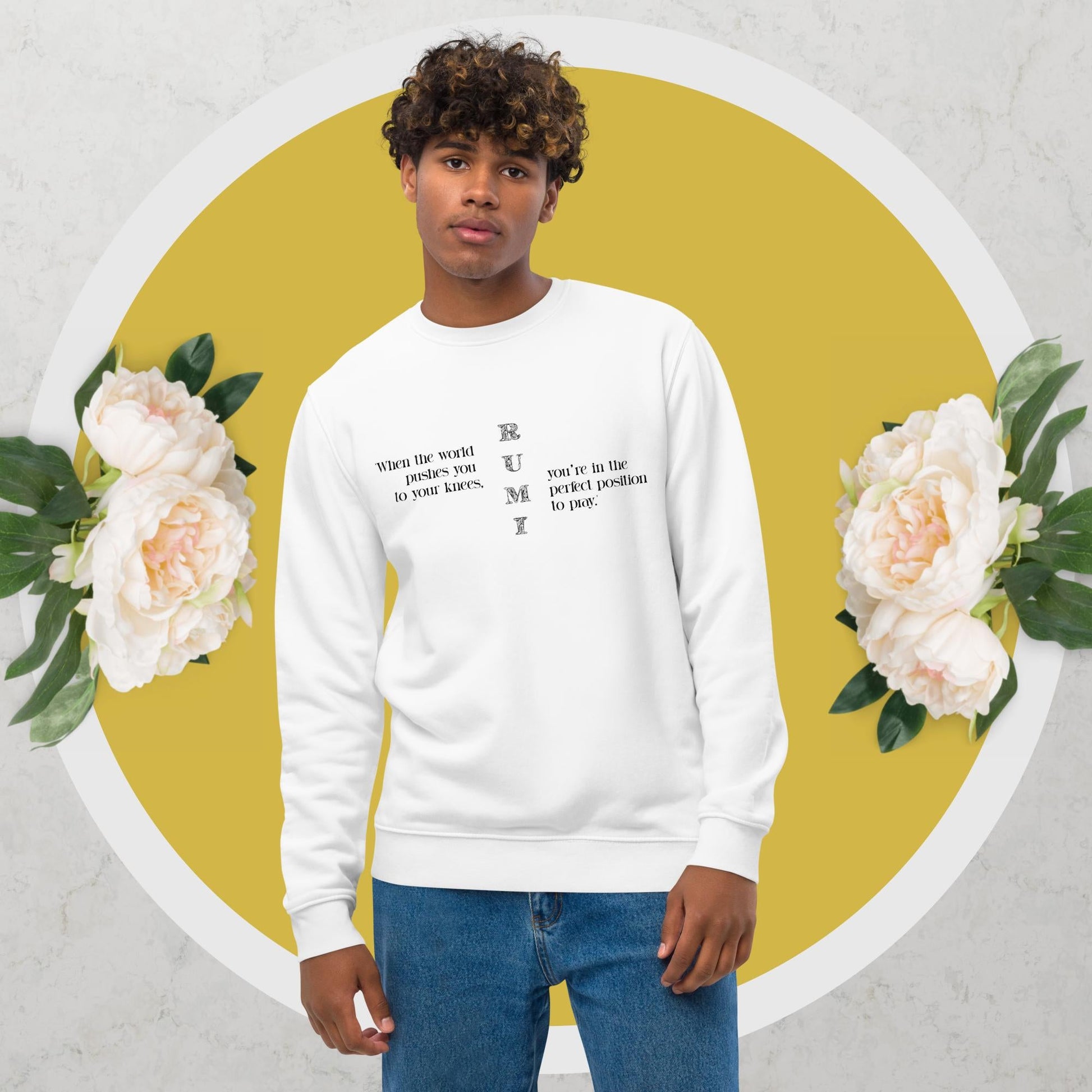 Famous Quotes 'On Your Knees' Rumi Organic Cotton Sweatshirt - Quotation Sweatshirt