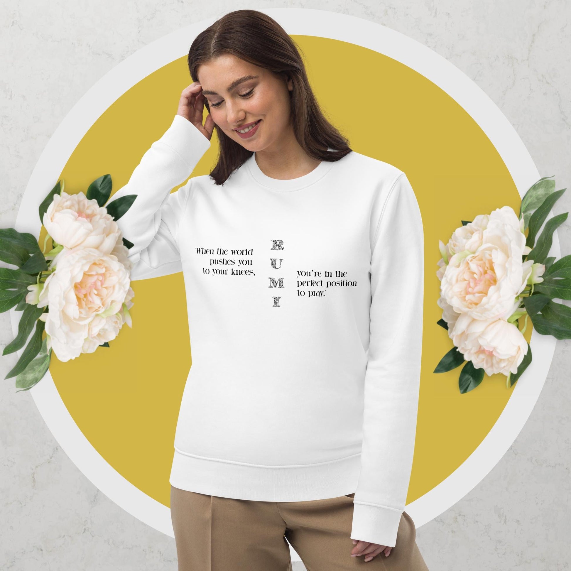 Famous Quotes 'On Your Knees' Rumi Organic Cotton Sweatshirt - Quotation Sweatshirt