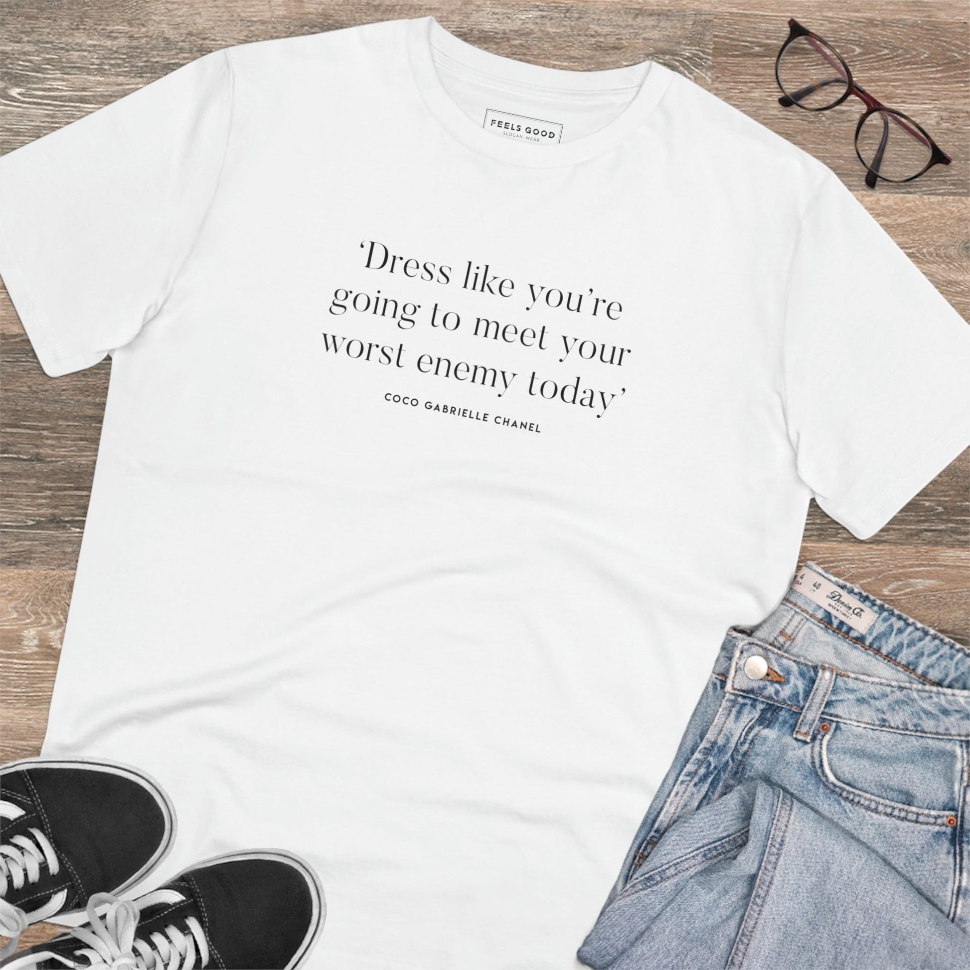 Fashion 'Dress For your Enemy' Coco Organic Cotton T-shirt - Coco Quote Tshirt