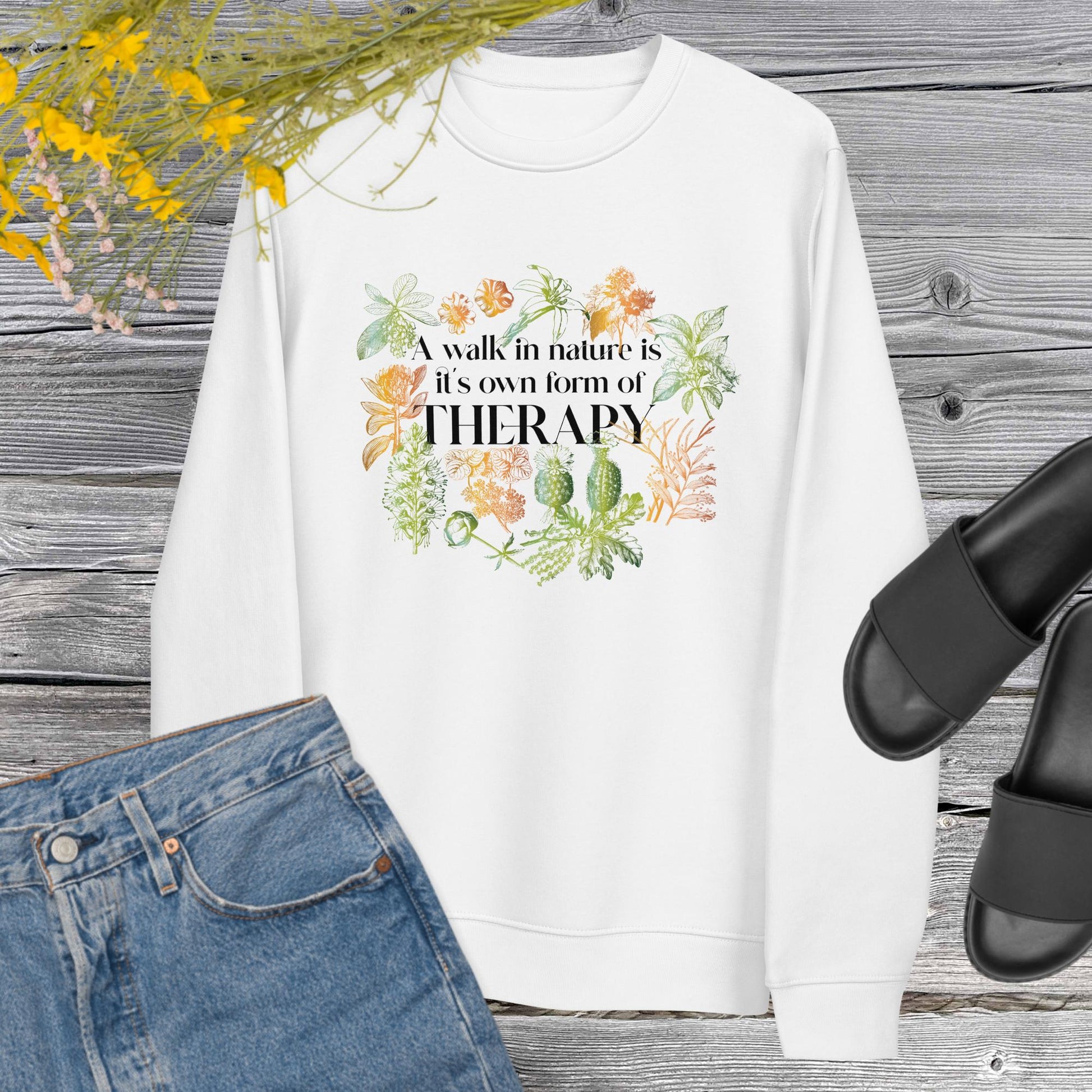 Meditation 'Walk In Nature Therapy' Organic Cotton Sweatshirt - Fun Sweatshirt