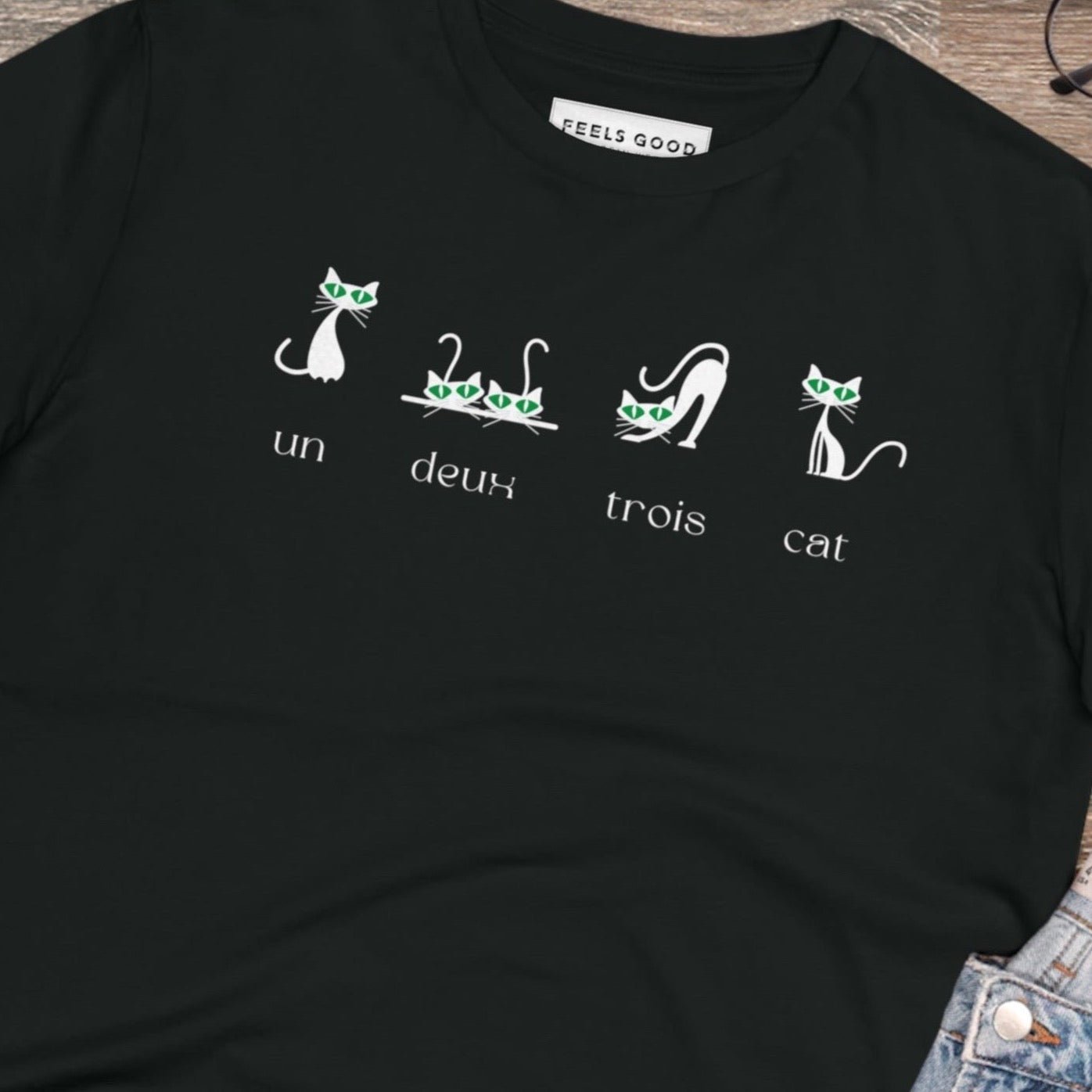 Organic Cotton '4 French Cats' Funny T-shirt - Fun Cat T shirt