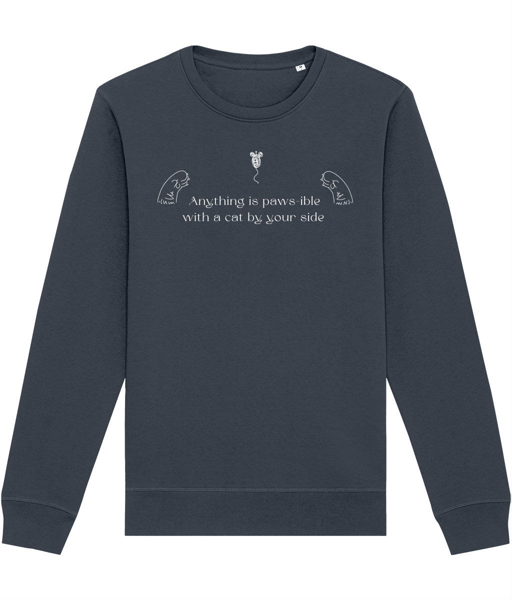 Organic Cotton 'Anything is Pawsible' Funny Cat Sweatshirt - Cat Sweatshirt