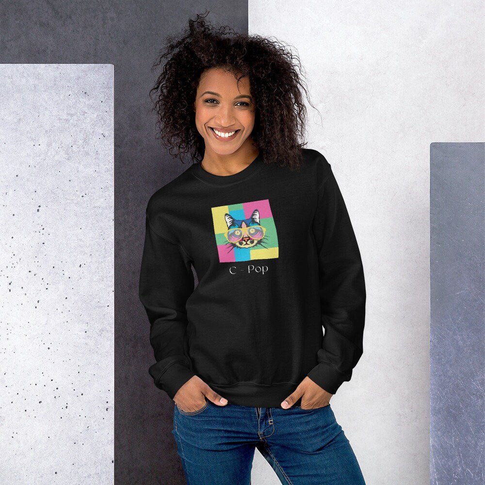 Organic Cotton 'C-Pop' Funny Cat Sweatshirt - Cat Sweatshirt