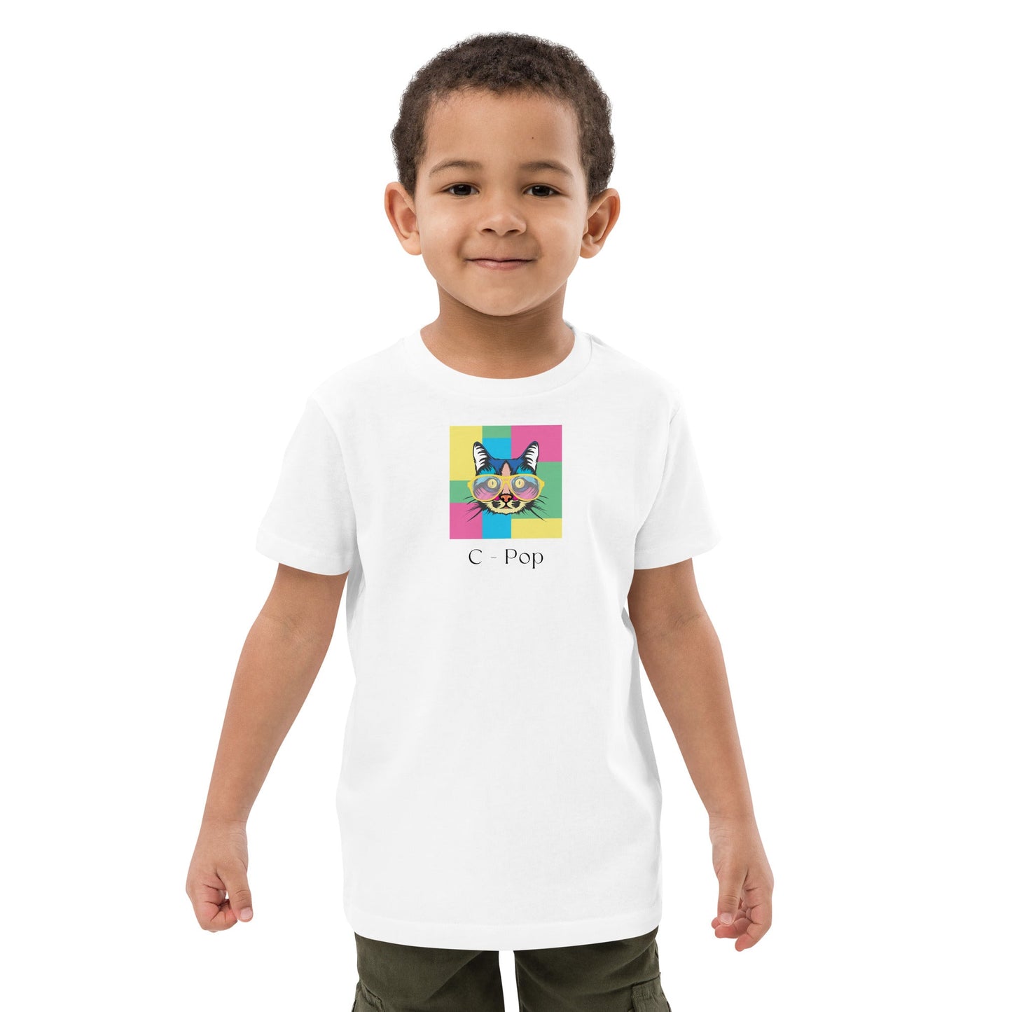 Organic Cotton 'C-Pop' Kids Funny Cat T-shirt - Funny Animal Shirt