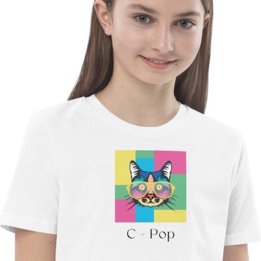 Organic Cotton 'C-Pop' Kids Funny Cat T-shirt - Funny Animal Shirt