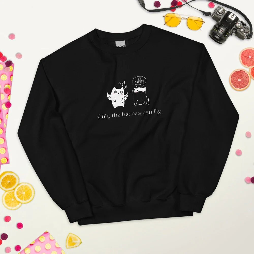 Organic Cotton 'Cat Heroes' Funny Cat Sweatshirt - Cat Sweatshirt