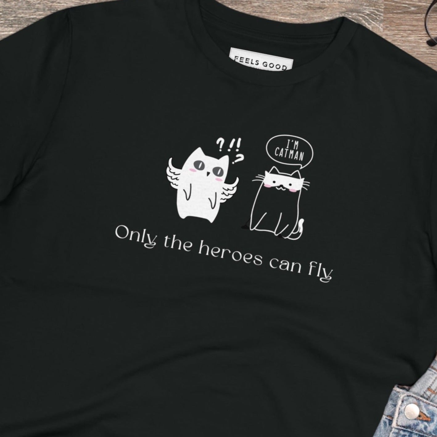 Organic Cotton 'Cat Heroes' Funny Cat T-shirt - Fun Cat T shirt