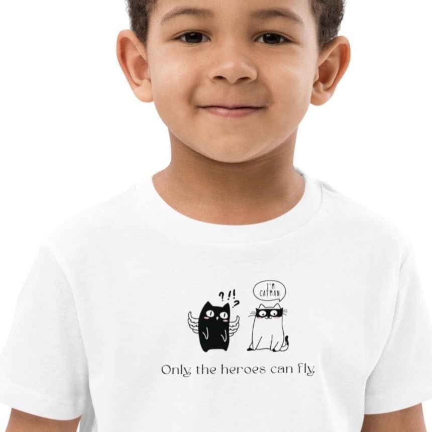 Organic Cotton 'Cat Heroes' Kids Funny Cat T-shirt - Funny Animal Shirt
