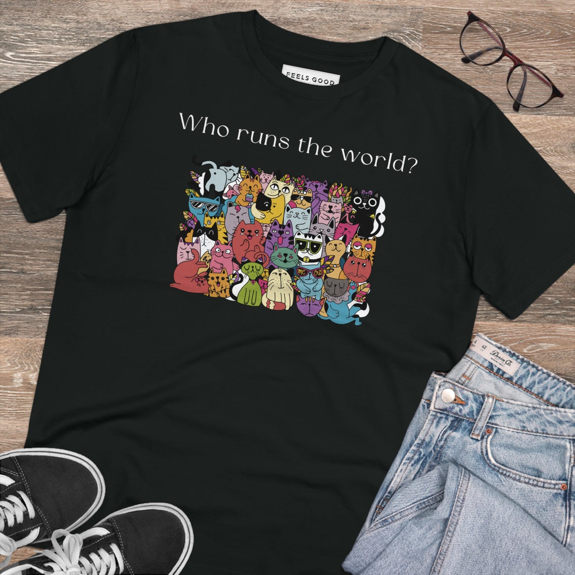 Organic Cotton 'Cats Run The World' Funny Cat T-shirt - Fun Cat T shirt