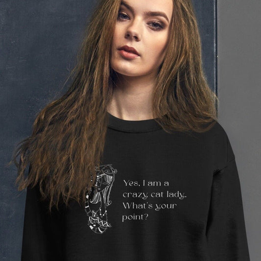 Organic Cotton 'Crazy Cat Lady' Funny Cat Sweatshirt - Cat Sweatshirt