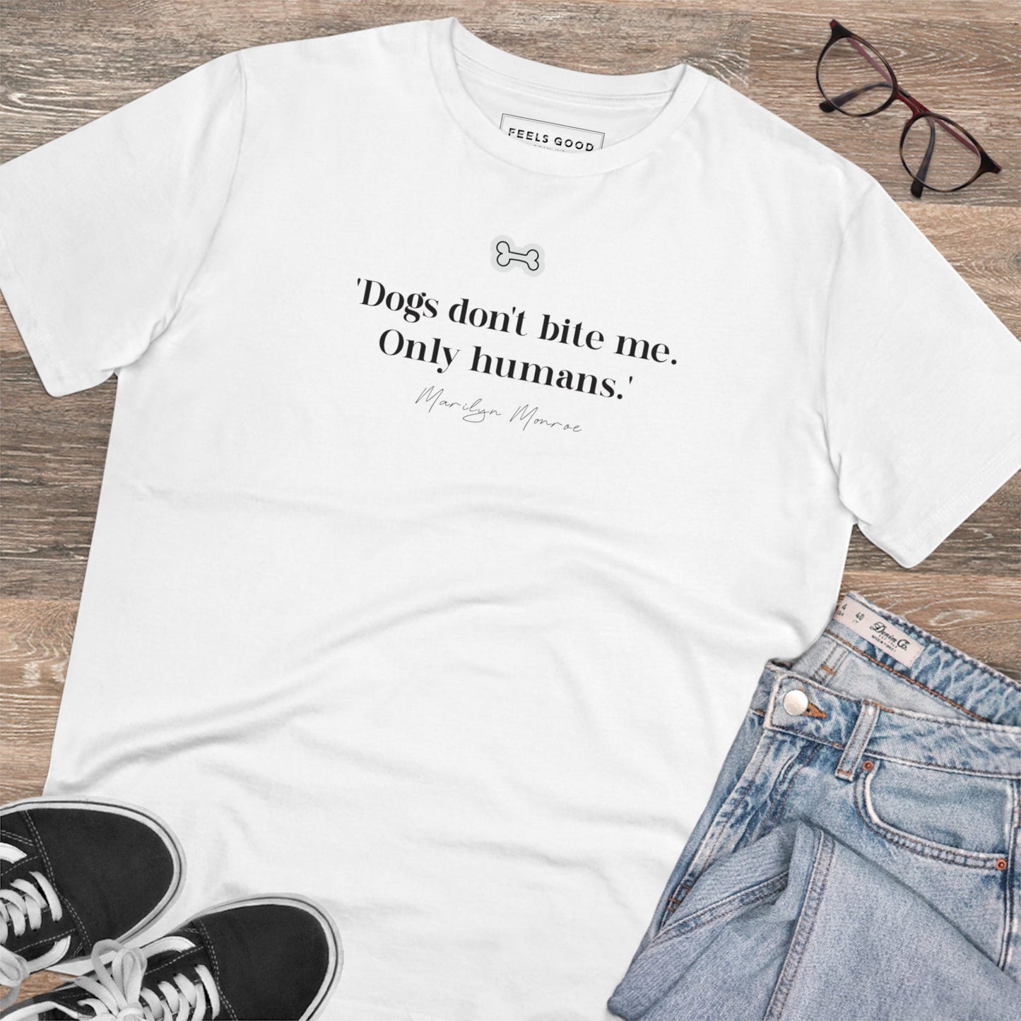 Organic Cotton 'Dogs Don't Bite' Marilyn Dog T-shirt - Fun Dog T shirt