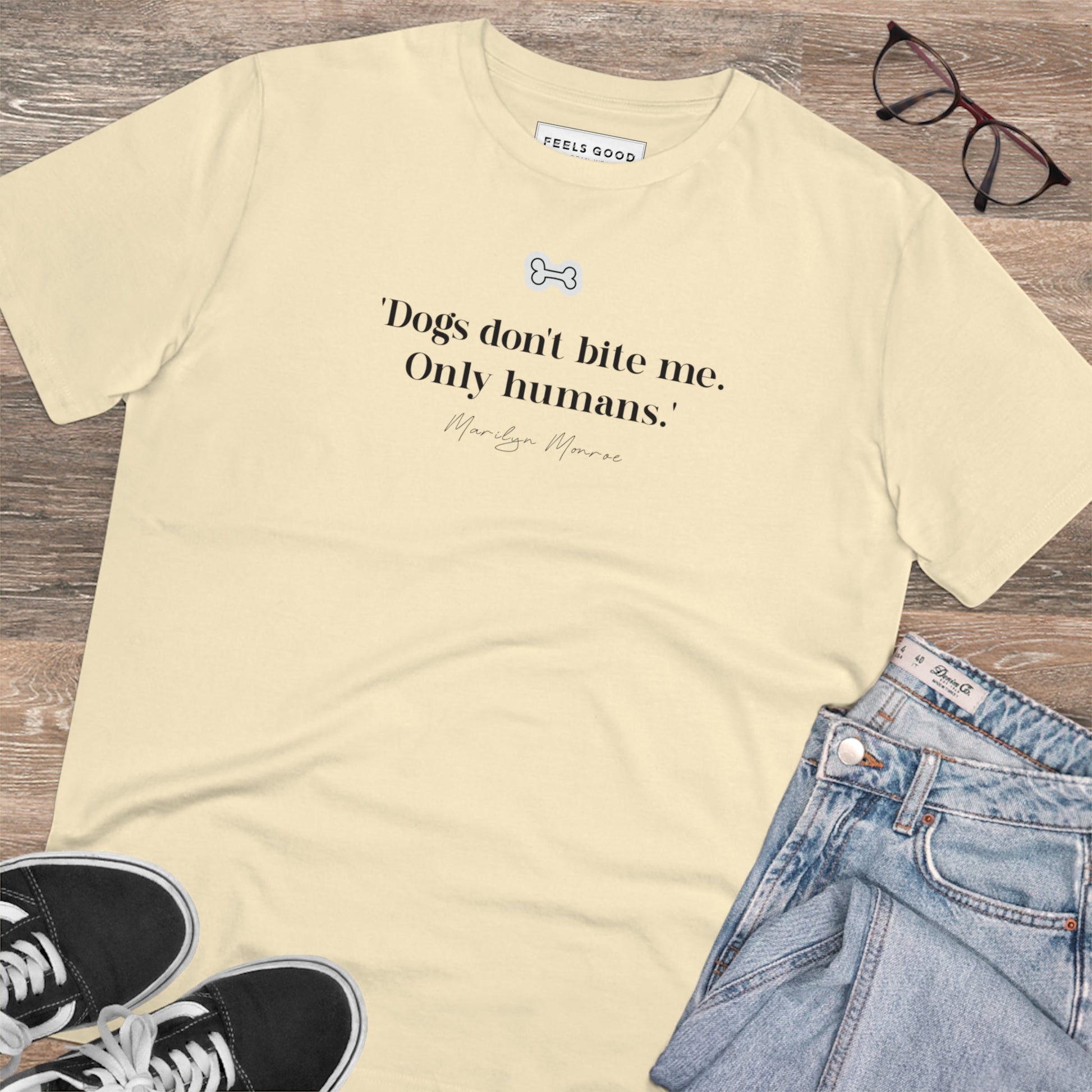 Organic Cotton 'Dogs Don't Bite' Marilyn Dog T-shirt - Fun Dog T shirt