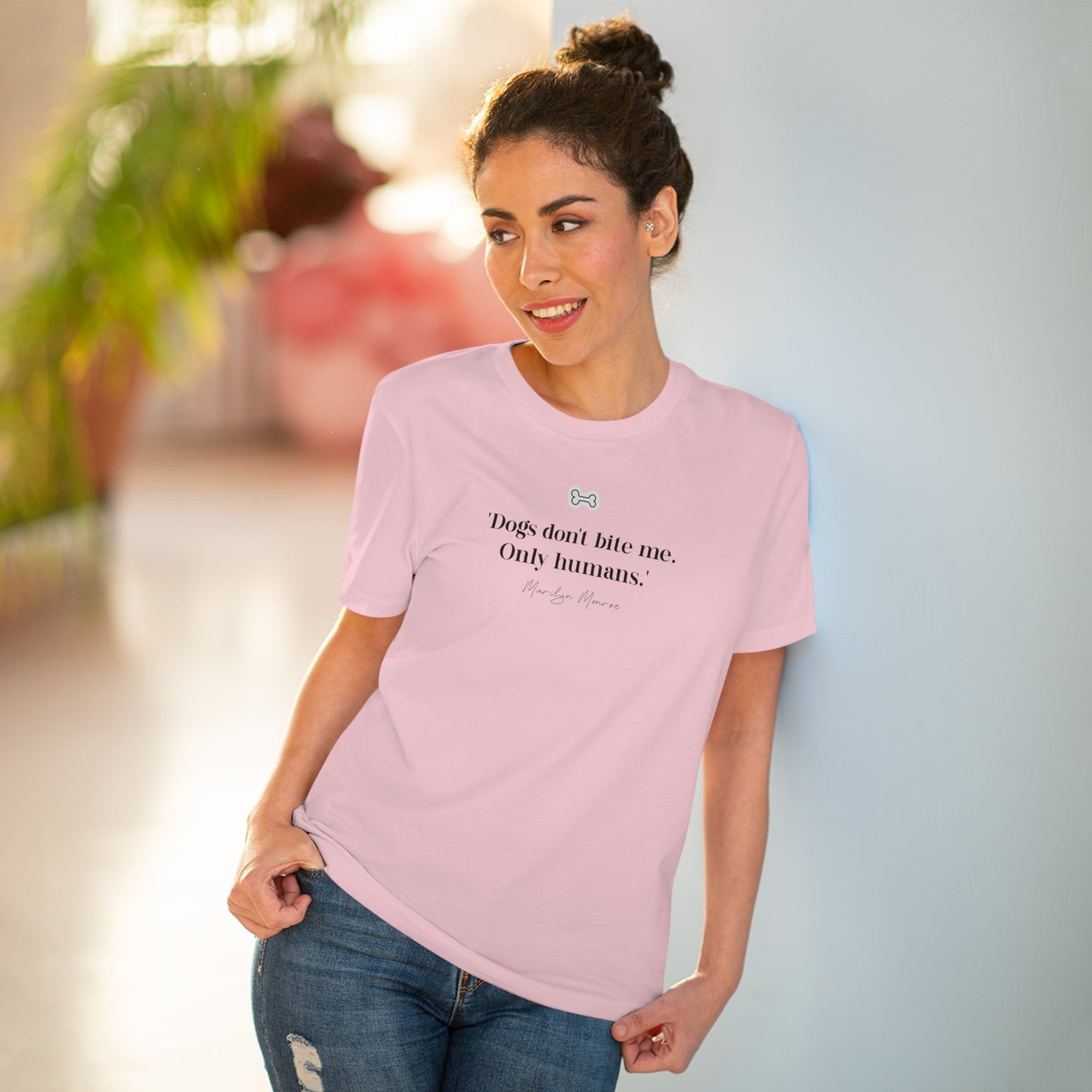 Organic Cotton 'Dogs Don't Bite' Marilyn Dog T-shirt - Fun Dog T shirt