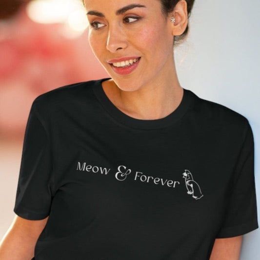 Organic Cotton 'Meow & Forever' Funny Cat T-shirt - Fun Cat T shirt