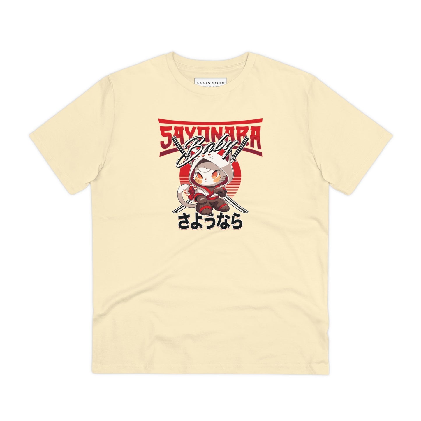 Organic Cotton 'Sayonara' Japanese Funny Cat T-shirt - Fun Cat T shirt