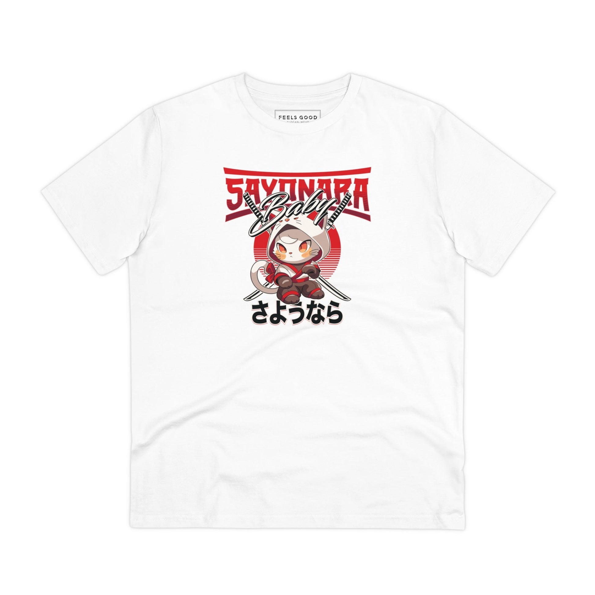 Organic Cotton 'Sayonara' Japanese Funny Cat T-shirt - Fun Cat T shirt