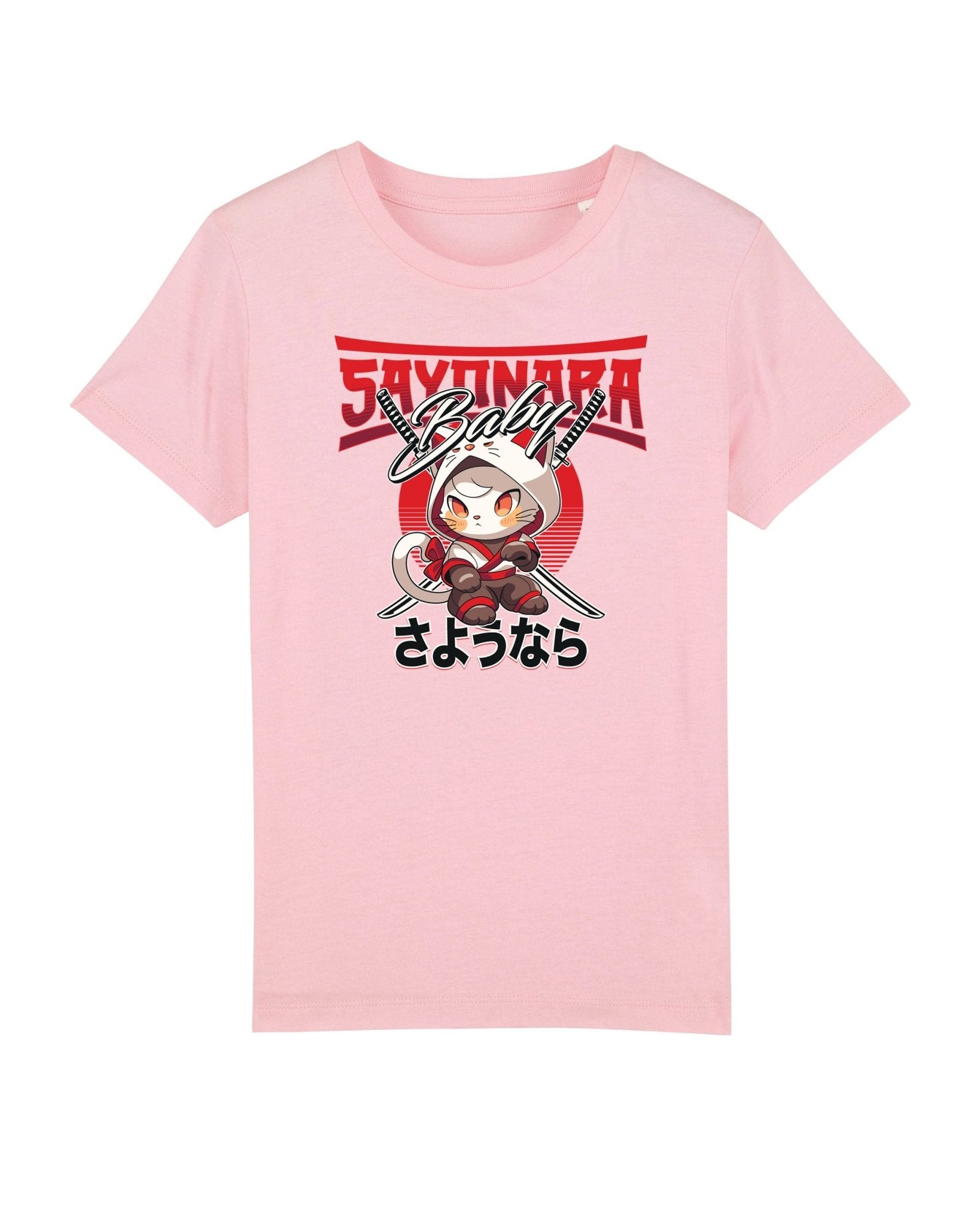 Organic Cotton 'Sayonara' Japanese Kids Funny Cat T-shirt - Funny Animal Shirt