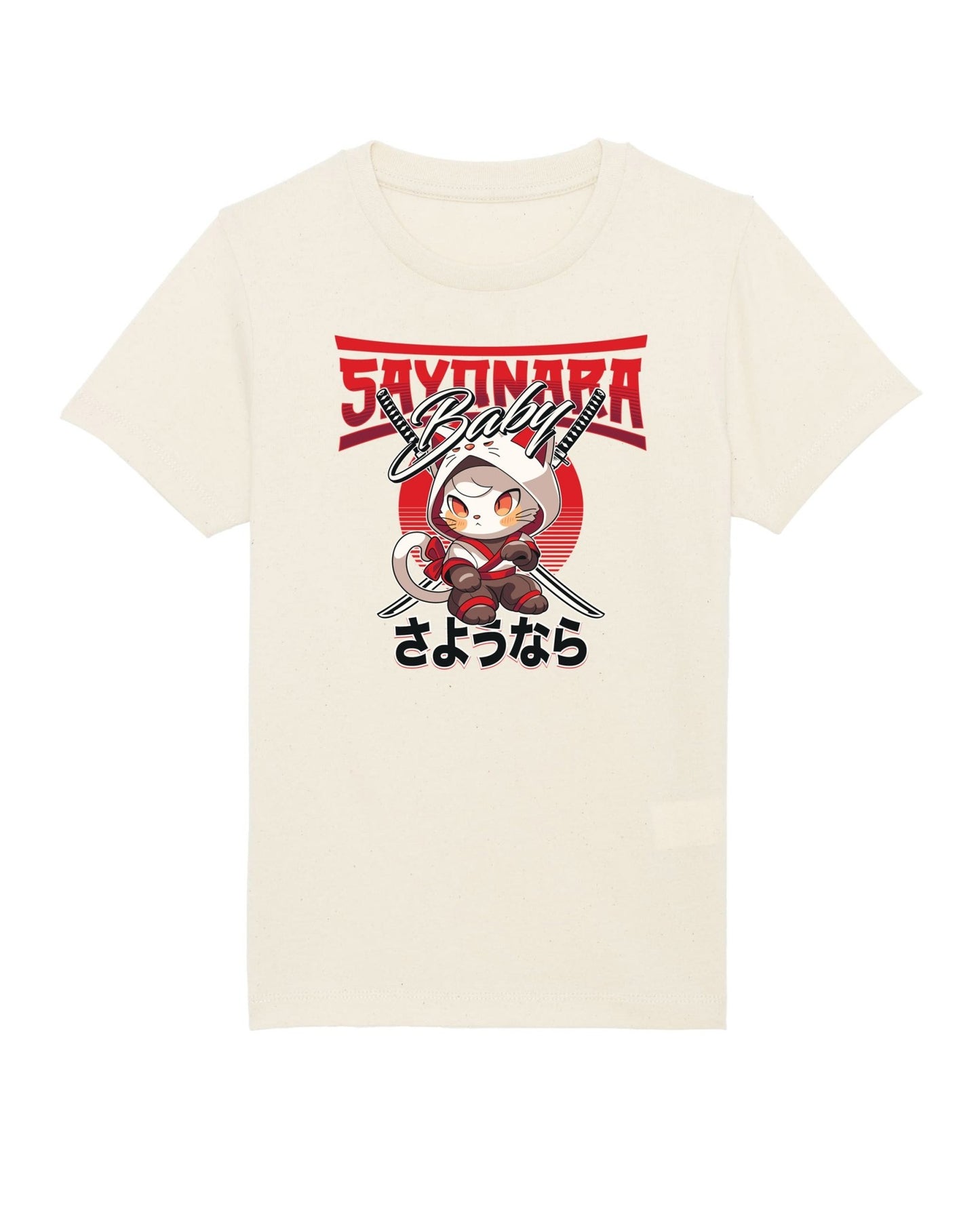 Organic Cotton 'Sayonara' Japanese Kids Funny Cat T-shirt - Funny Animal Shirt