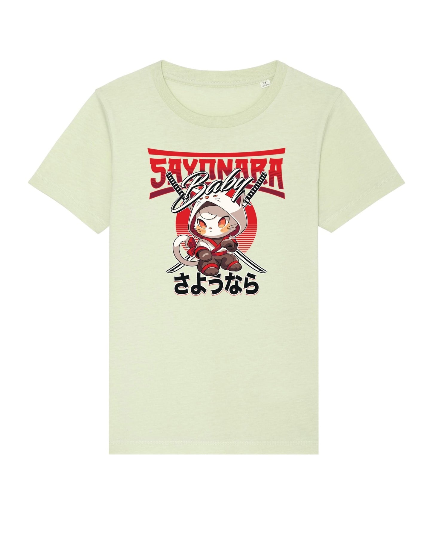 Organic Cotton 'Sayonara' Japanese Kids Funny Cat T-shirt - Funny Animal Shirt