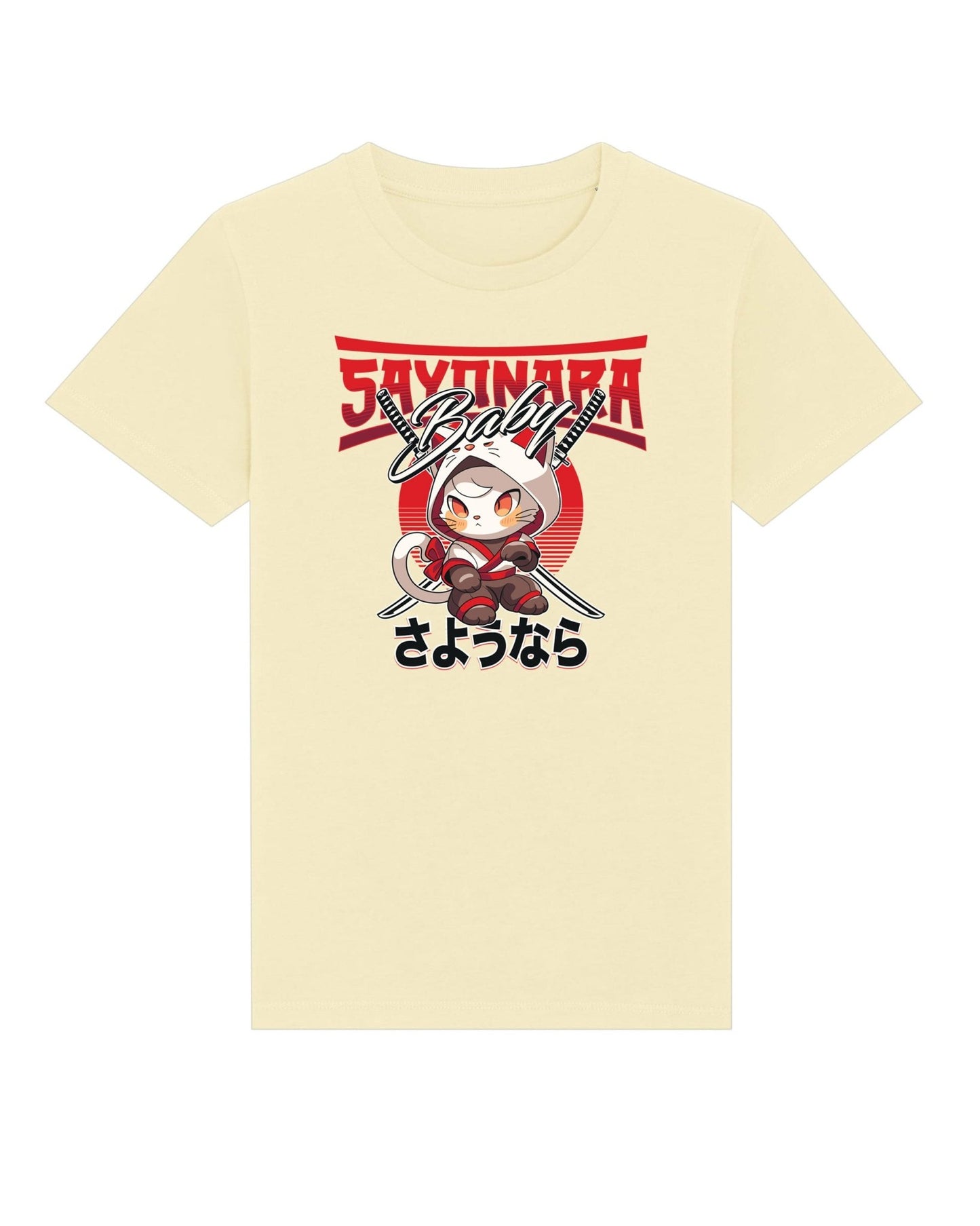 Organic Cotton 'Sayonara' Japanese Kids Funny Cat T-shirt - Funny Animal Shirt