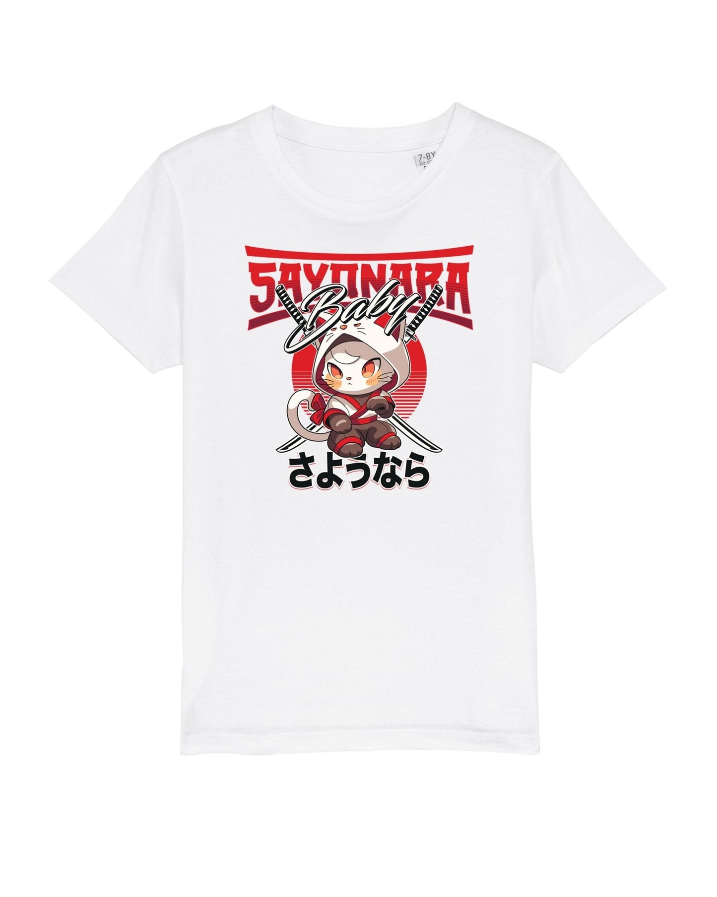 Organic Cotton 'Sayonara' Japanese Kids Funny Cat T-shirt - Funny Animal Shirt