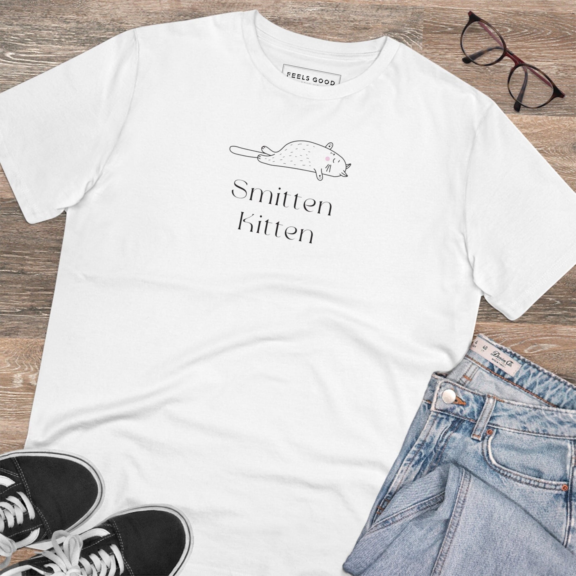 Organic Cotton 'Smitten Kitten' Funny Cat T-shirt - Fun Cat T shirt