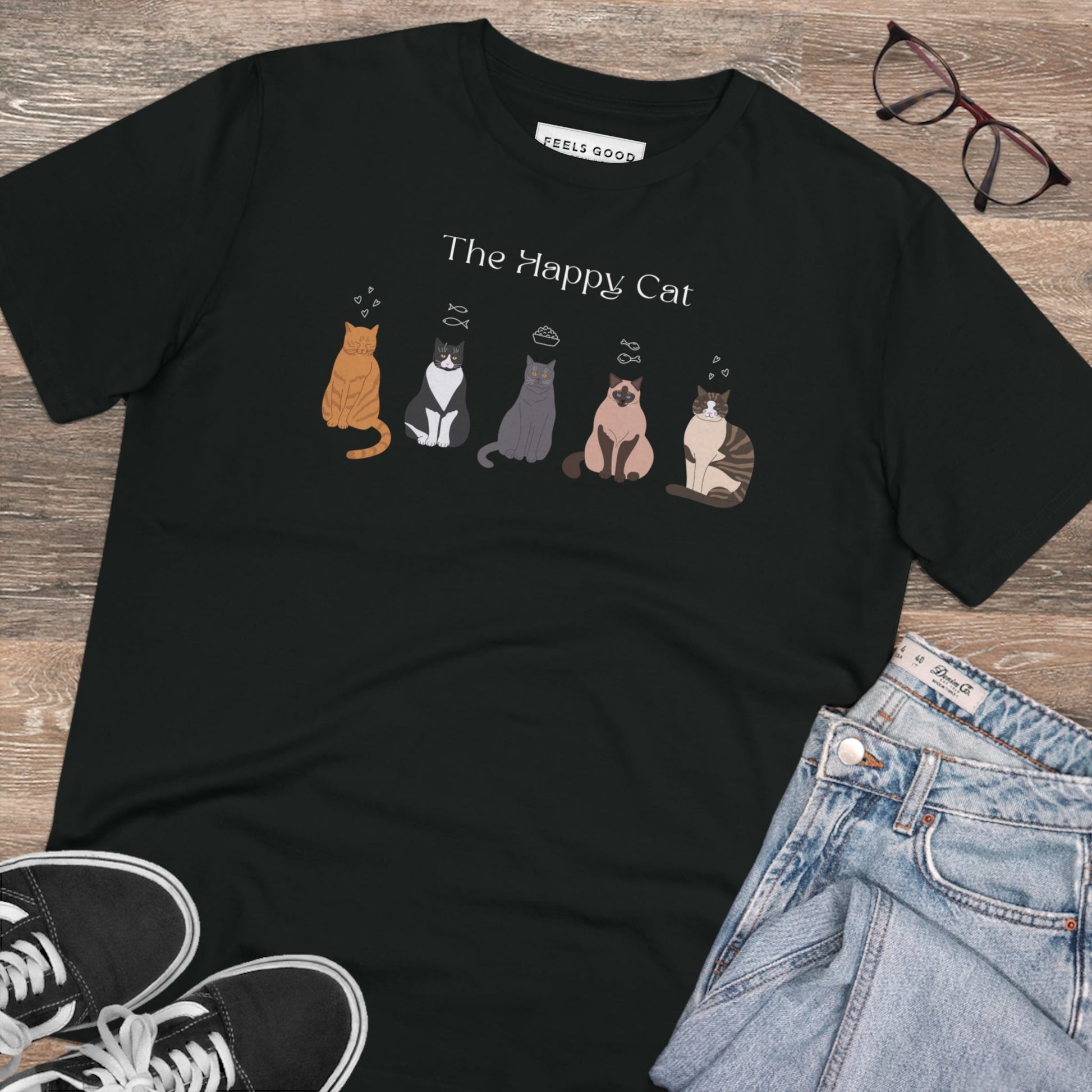 Organic Cotton 'The Happy Cat' Funny Cat T-shirt - Fun Cat T shirt