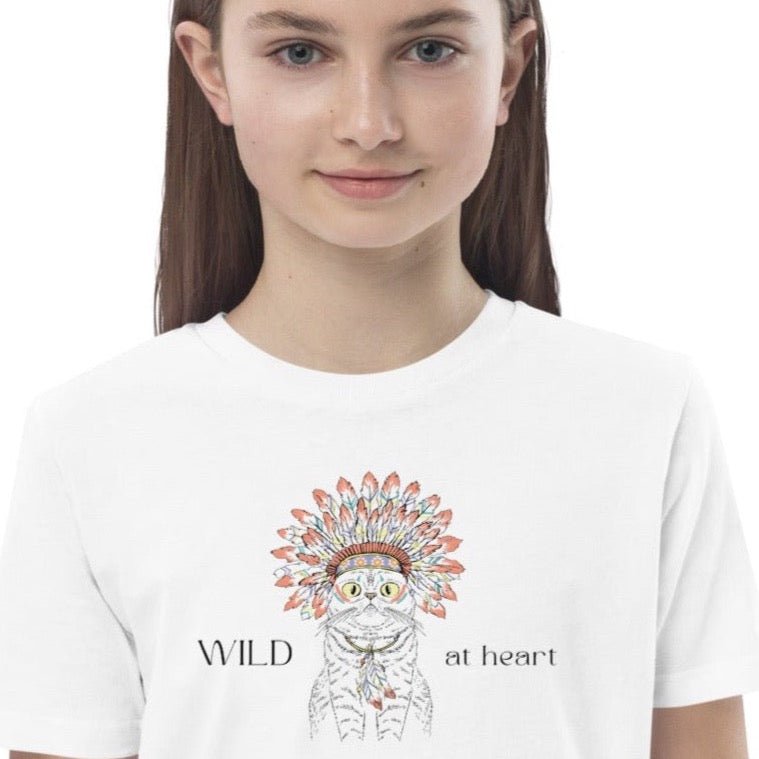 Organic Cotton 'Wild At Heart' Kids Funny Cat T-shirt - Funny Animal Shirt