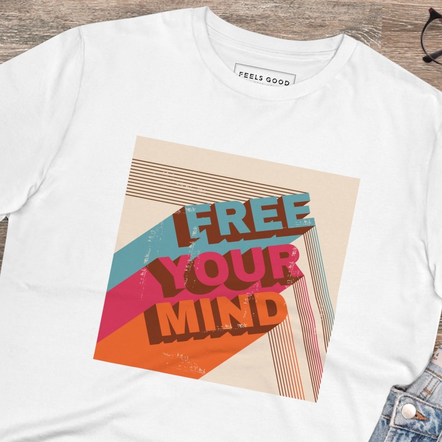 Positive 'Free Your Mind' Retro Organic Cotton T-shirt - Free Tshirt