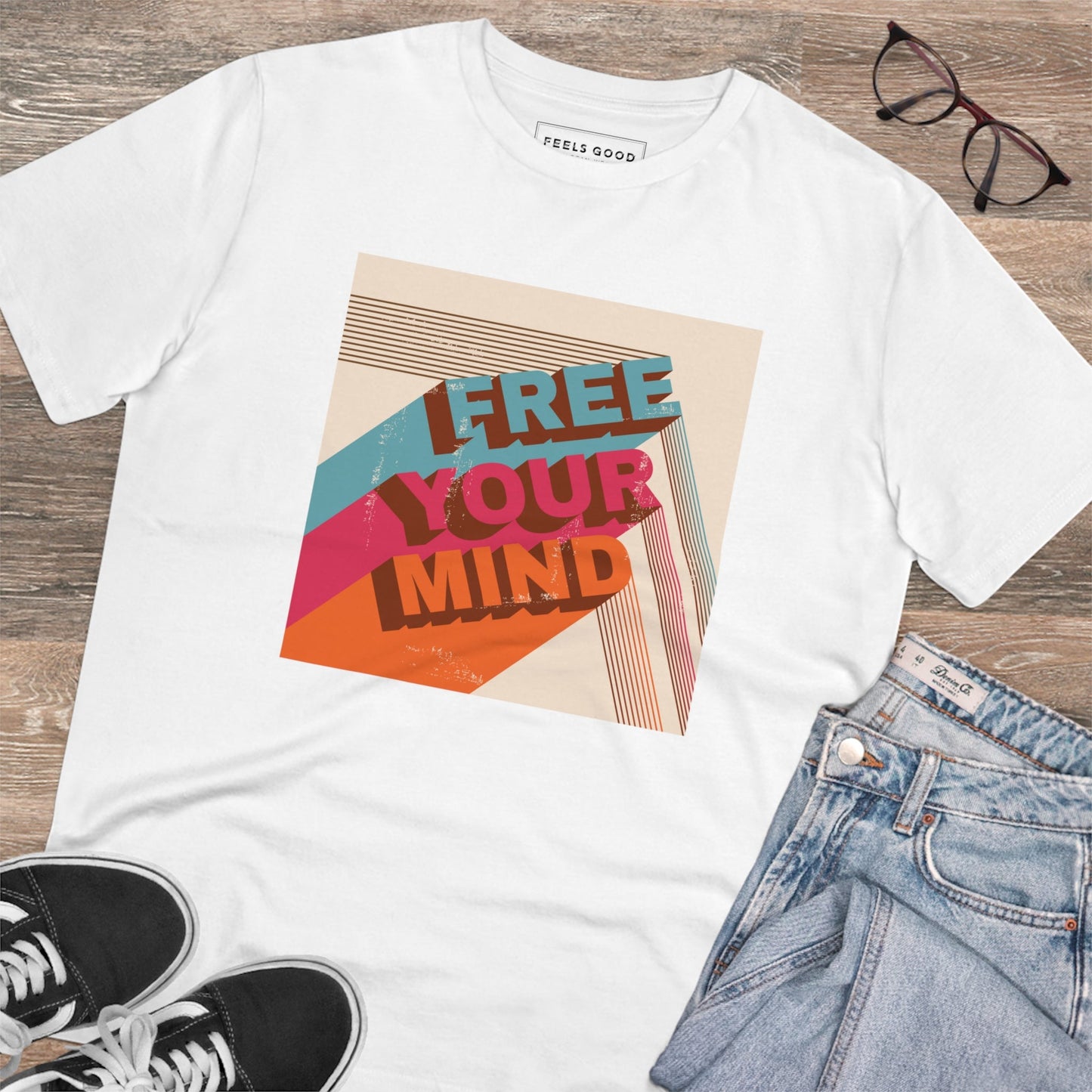 Positive 'Free Your Mind' Retro Organic Cotton T-shirt