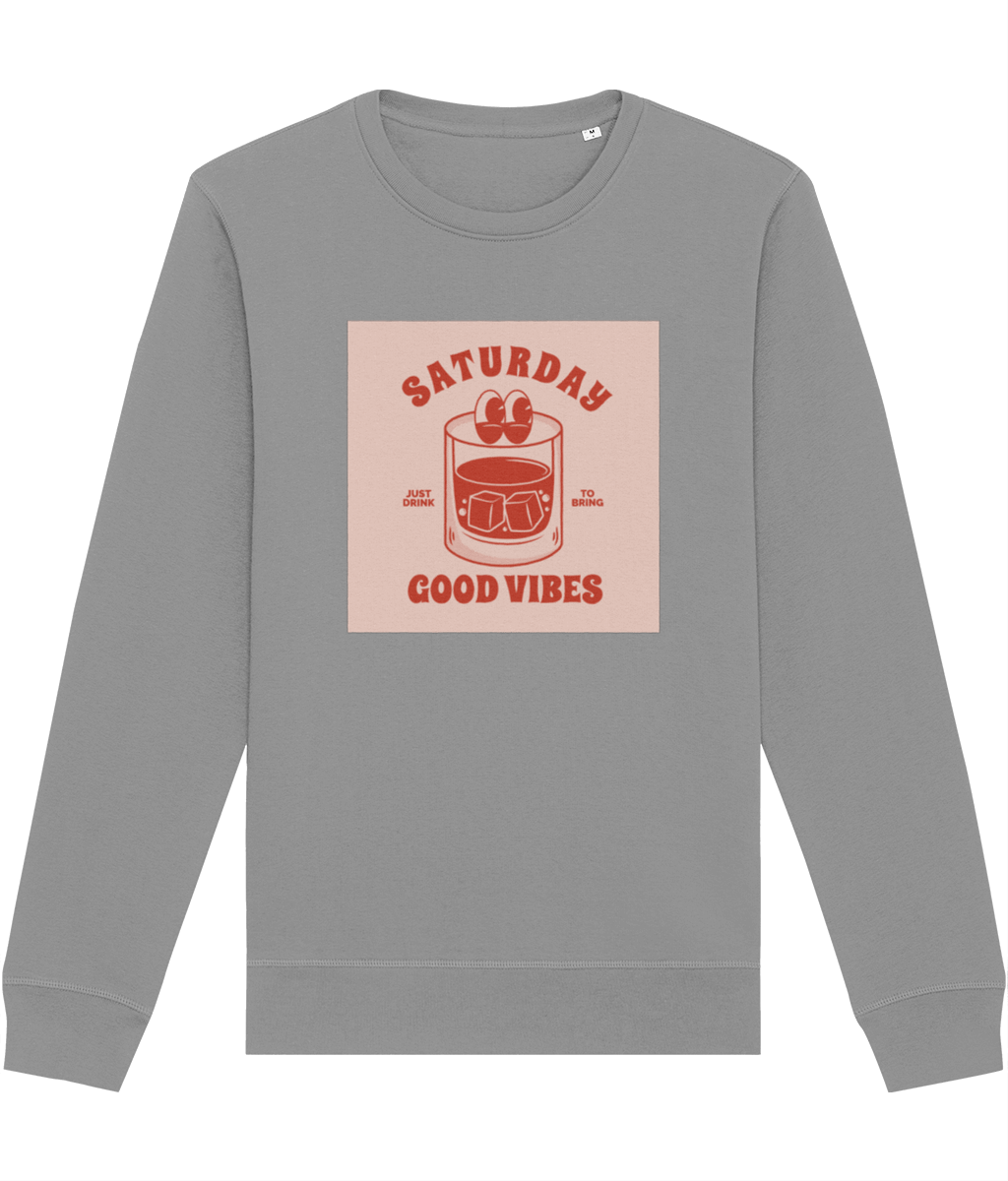 Positive 'Good Vibes Saturday' Retro Organic Cotton Sweatshirt - Fun Sweatshirt