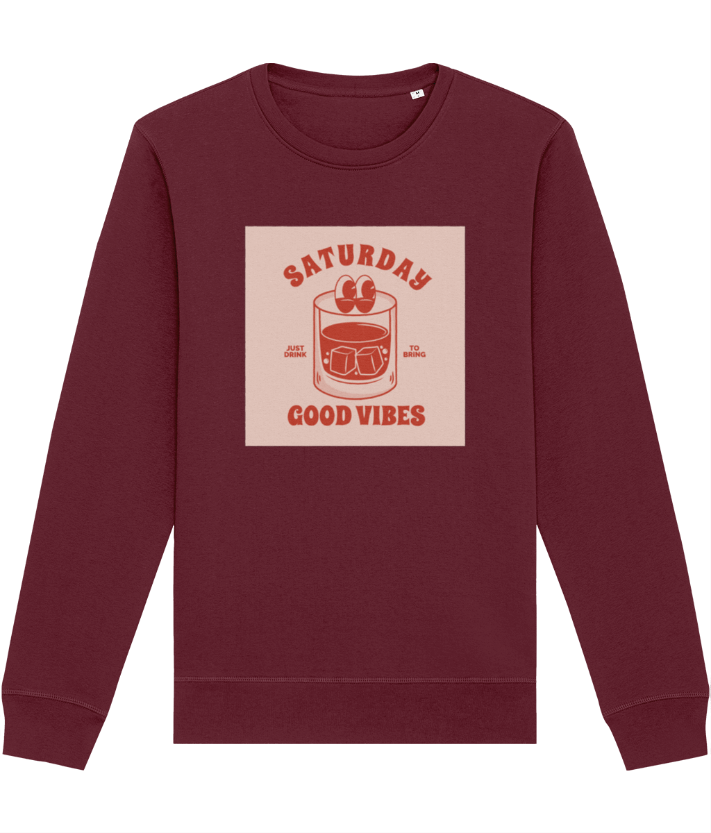 Positive 'Good Vibes Saturday' Retro Organic Cotton Sweatshirt - Fun Sweatshirt