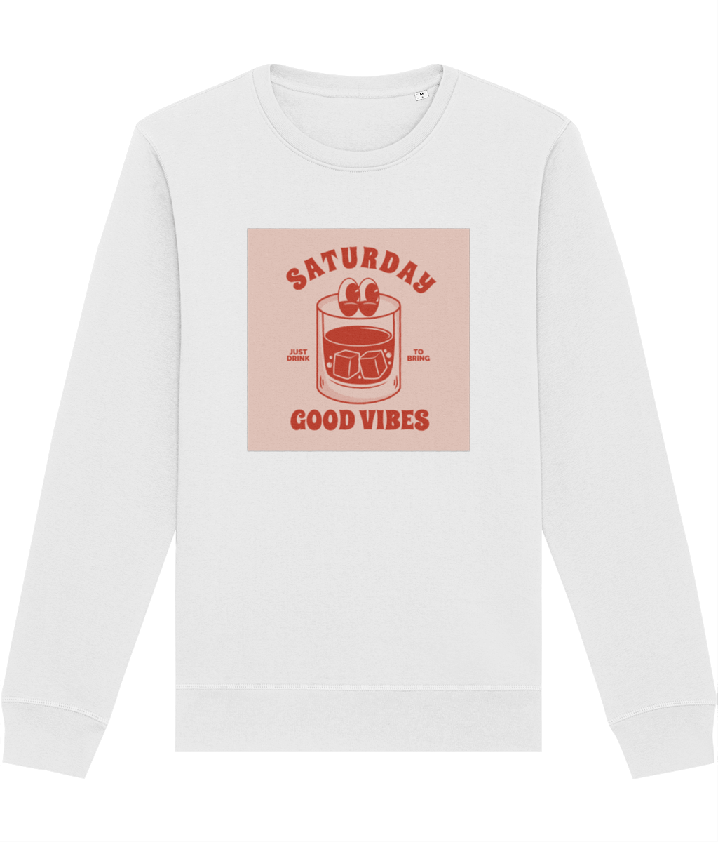 Positive 'Good Vibes Saturday' Retro Organic Cotton Sweatshirt - Fun Sweatshirt