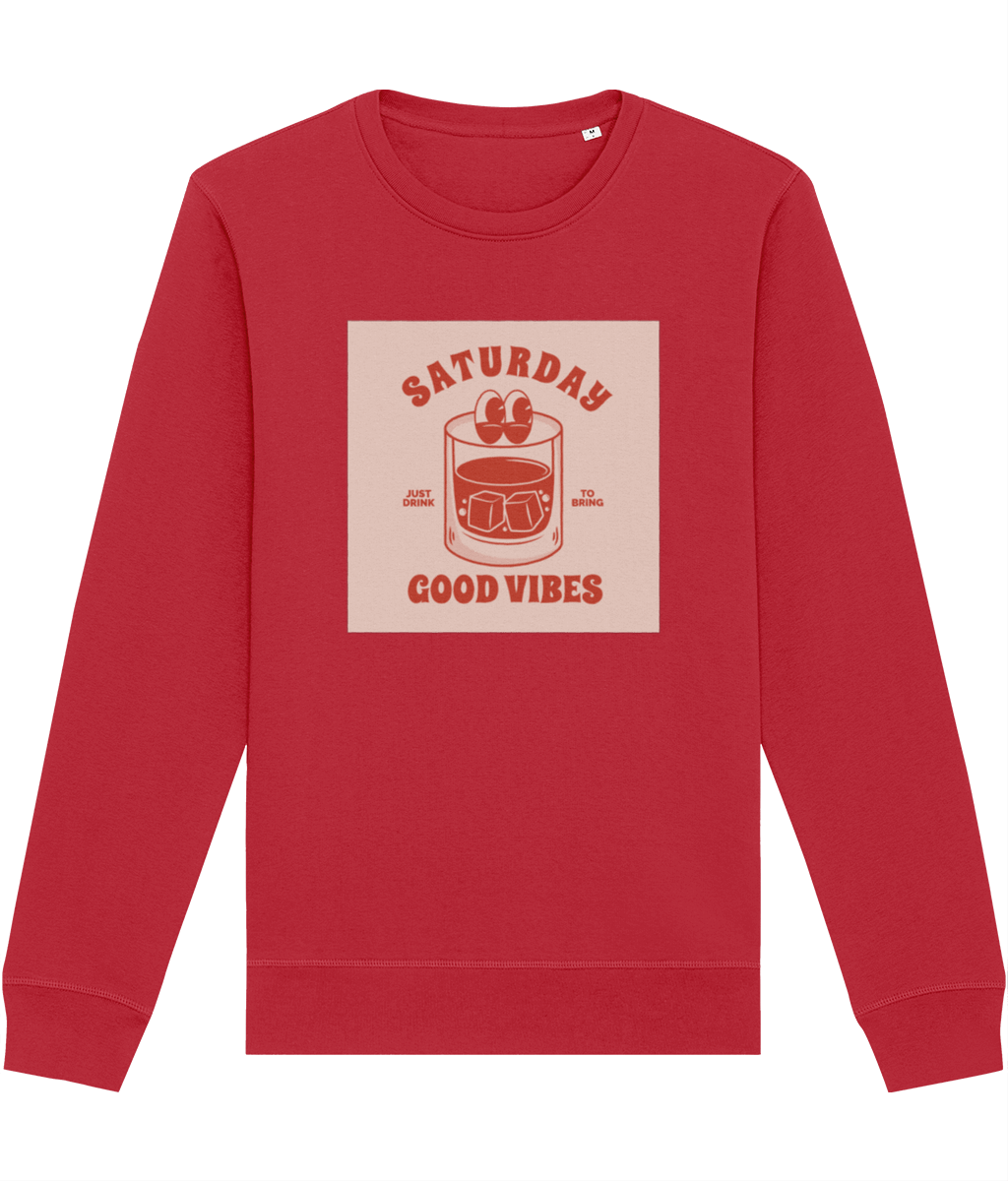 Positive 'Good Vibes Saturday' Retro Organic Cotton Sweatshirt - Fun Sweatshirt