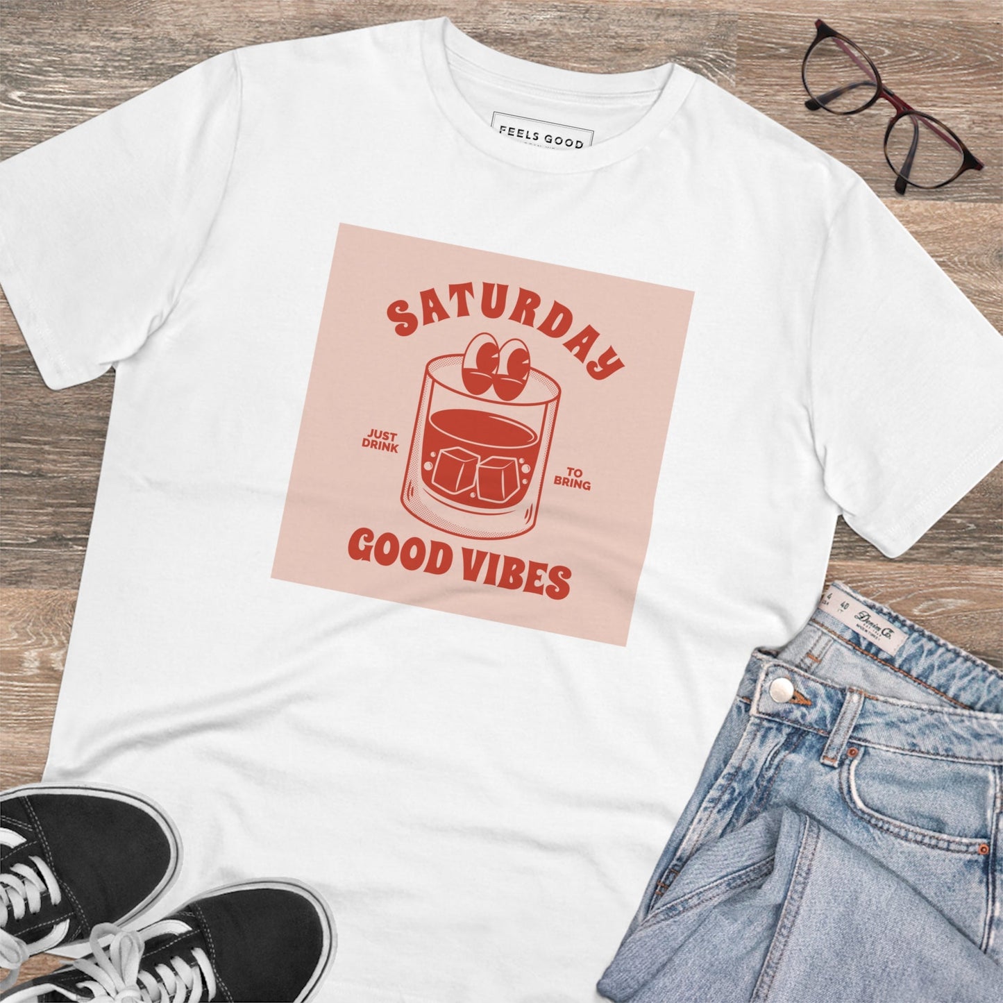 Positive 'Good Vibes Saturday' Retro Organic Cotton T-shirt - Fun Tshirt