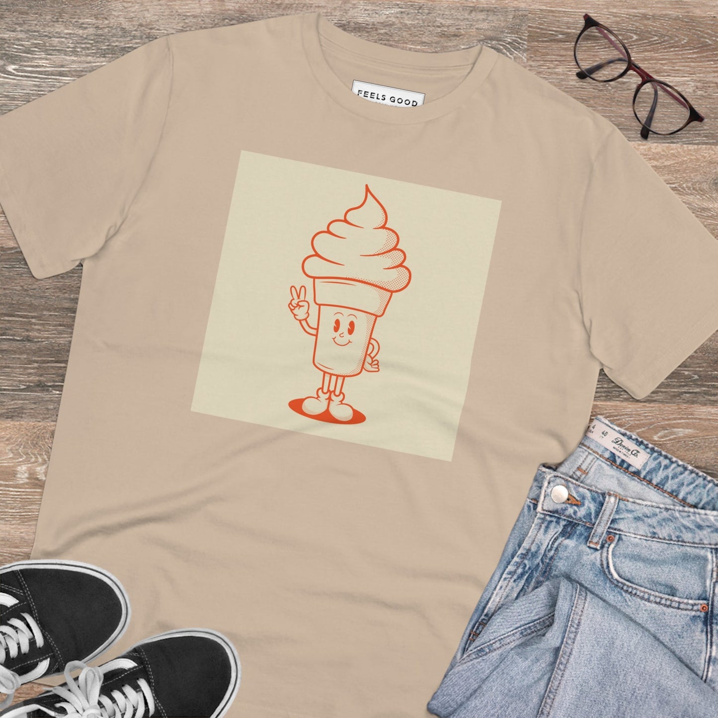 Positive 'Ice-cream Scoop' Retro Organic Cotton T-shirt