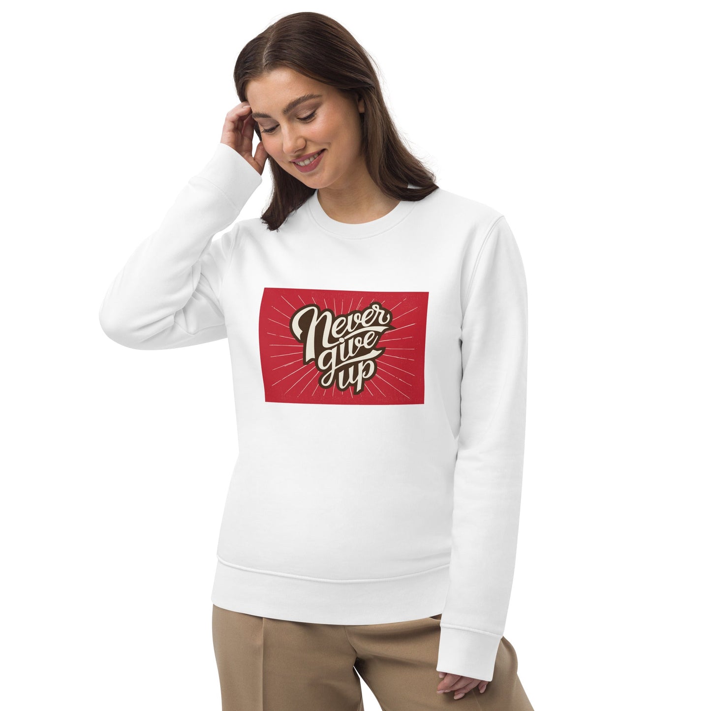 Positive 'Never Give Up' Retro Organic Cotton Sweatshirt - Fun Sweatshirt