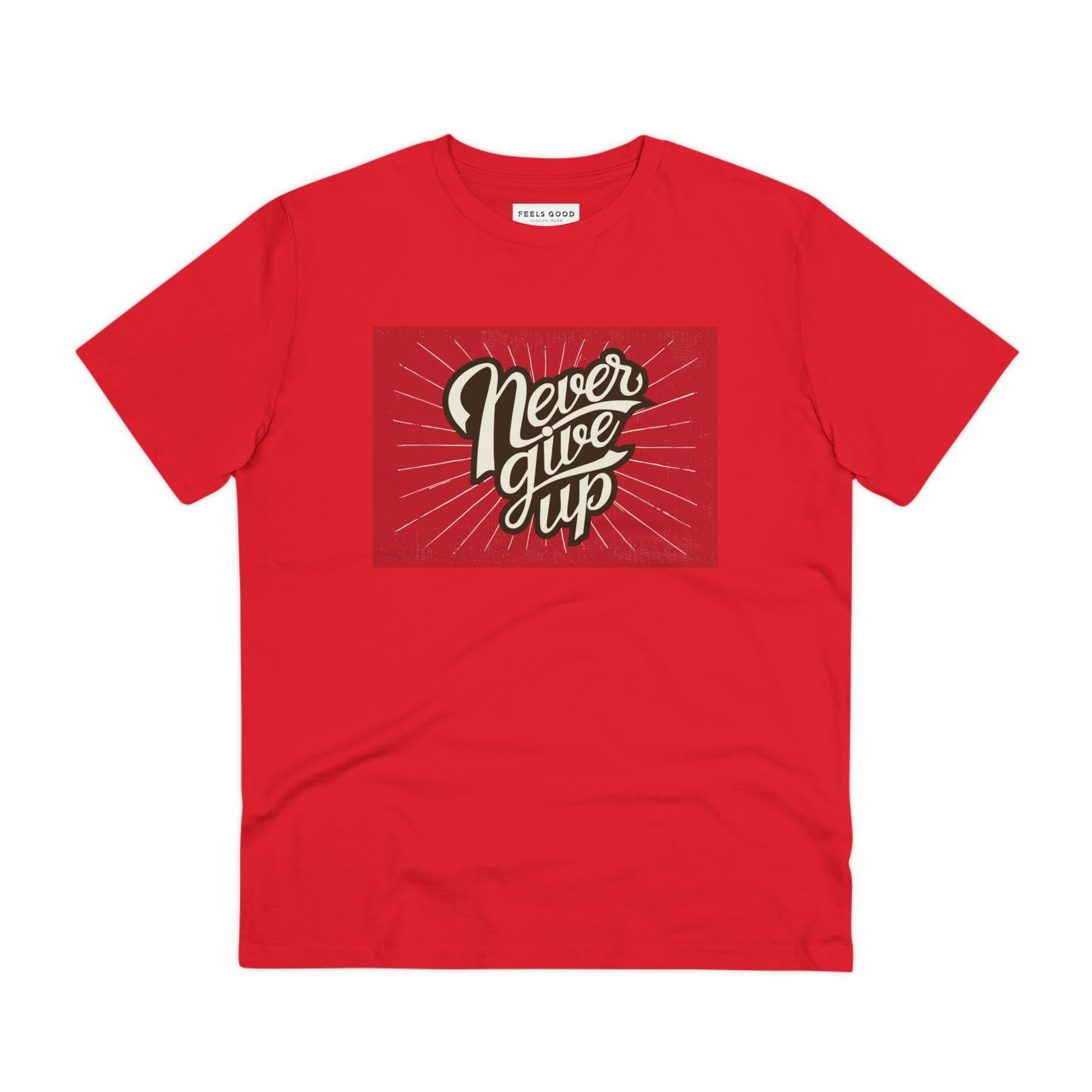 Positive 'Never Give Up' Retro Organic Cotton T-shirt - Fun Tshirt